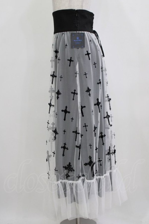 画像2: Moi-meme-Moitie / 十字架フロッキーハイウエストスカート 9 ホワイト×ブラック H-26-01-28-029-MO-SK-KB-ZH (2)
