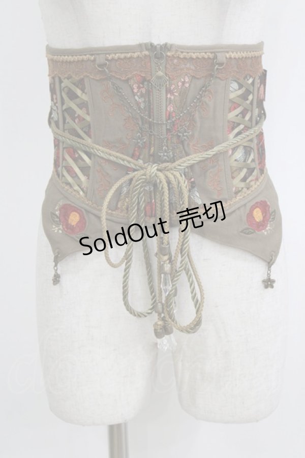 画像1: Ozz oneste / 椿刺繍コルセット  カーキ H-26-01-28-031-OO-ZA-KB-ZH (1)