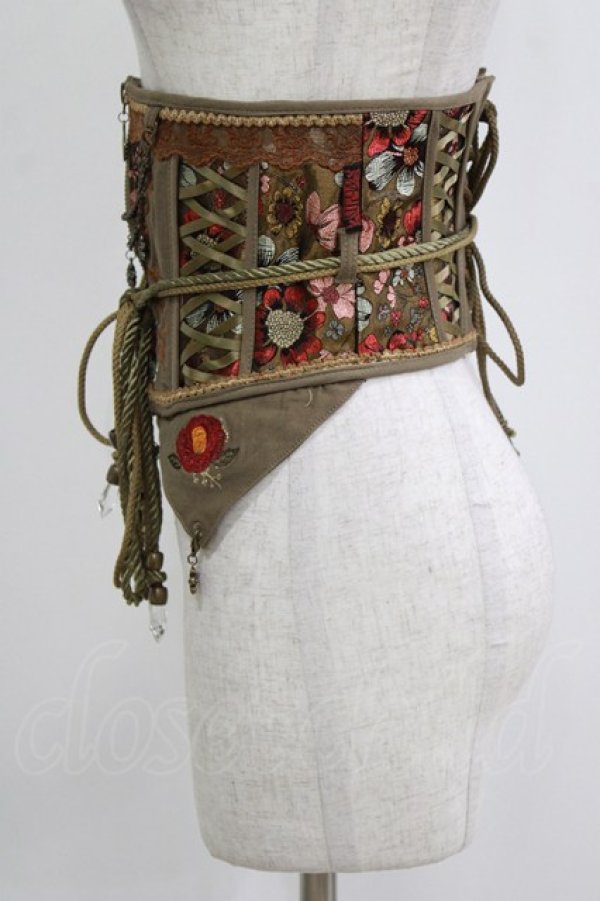 画像2: Ozz oneste / 椿刺繍コルセット  カーキ H-26-01-28-031-OO-ZA-KB-ZH (2)