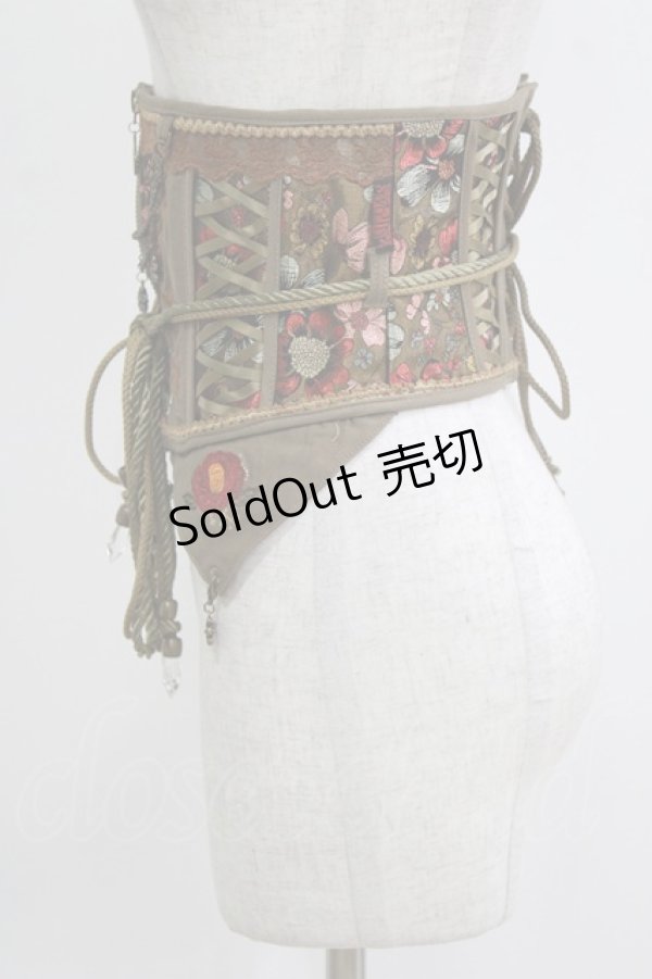 画像2: Ozz oneste / 椿刺繍コルセット  カーキ H-26-01-28-031-OO-ZA-KB-ZH (2)