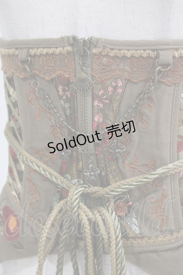 画像4: Ozz oneste / 椿刺繍コルセット  カーキ H-26-01-28-031-OO-ZA-KB-ZH (4)