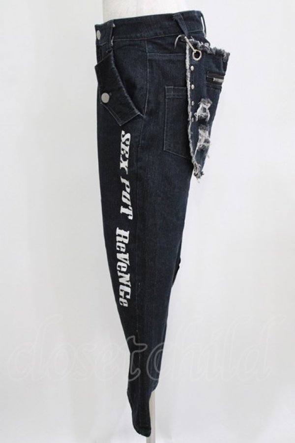 画像2: SEX POT ReVeNGe / ダメージフラップ付デニム  ブルー H-26-01-28-033-SP-PA-KB-ZH (2)