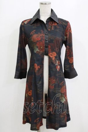 画像: Qutie Frash / 和柄オーバーブラウス  ブラック H-26-01-28-034-QU-BL-KB-ZH