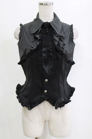 画像: MARBLE / フリルタイ付きコルセット風ブラウス  黒 H-26-01-28-041-GO-BL-AK-ZH