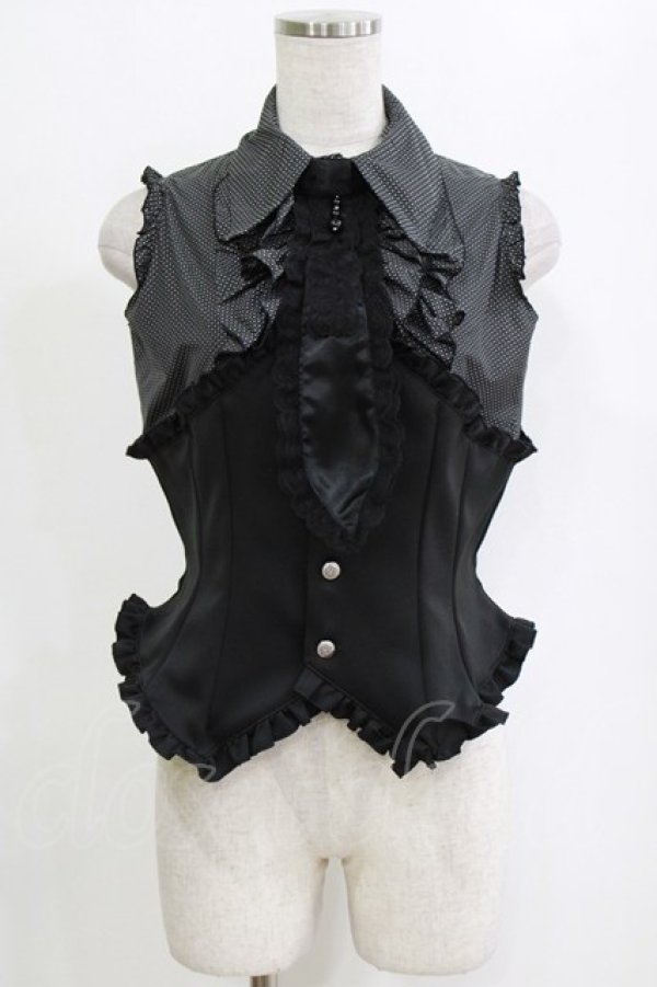 画像1: MARBLE / フリルタイ付きコルセット風ブラウス  黒 H-26-01-28-041-GO-BL-AK-ZH (1)