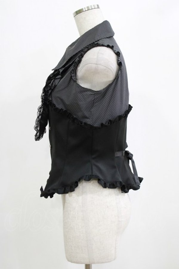 画像2: MARBLE / フリルタイ付きコルセット風ブラウス  黒 H-26-01-28-041-GO-BL-AK-ZH (2)