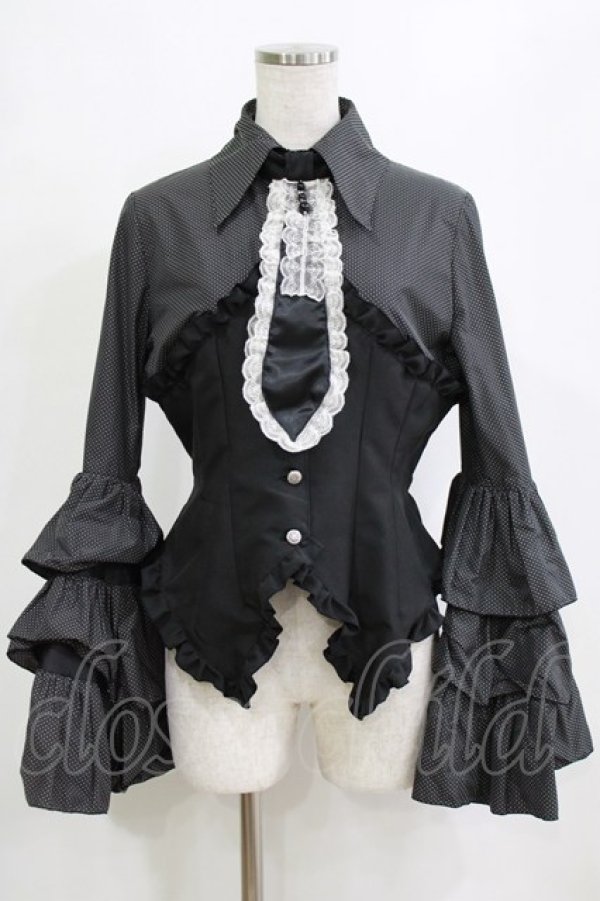 画像1: MARBLE / レースネクタイ付コルセット風姫袖ブラウス  黒 H-26-01-28-042-GO-BL-AK-ZH (1)