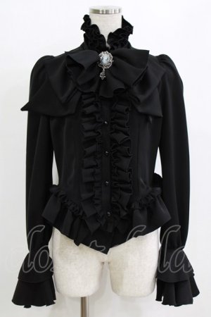 画像: MARBLE / カメオ付きリボンタイフリルブラウス  黒 H-26-01-28-045-GO-BL-AK-ZH