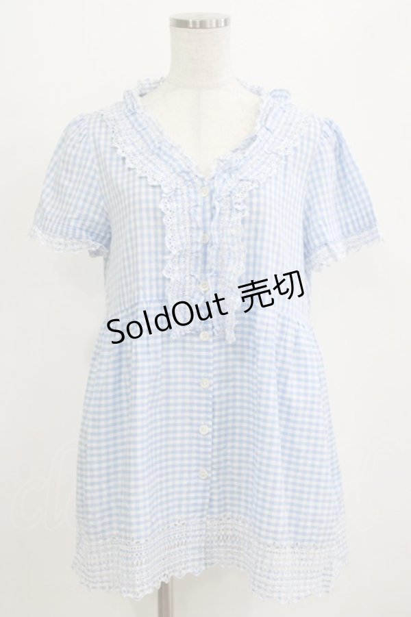 画像1: Jane Marple / ギンガムチュニックブラウス  サックス H-26-01-28-046-JM-TO-KB-ZH (1)