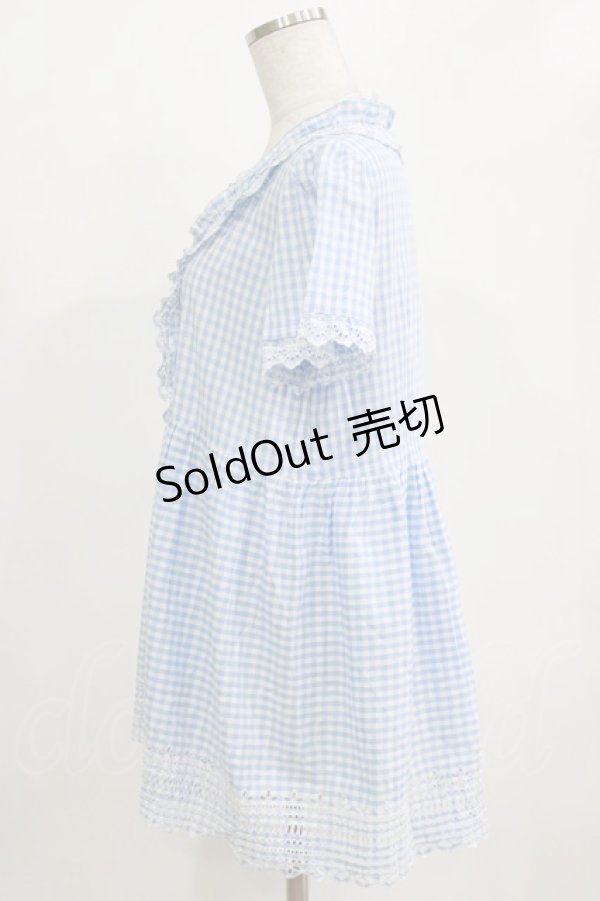 画像2: Jane Marple / ギンガムチュニックブラウス  サックス H-26-01-28-046-JM-TO-KB-ZH (2)