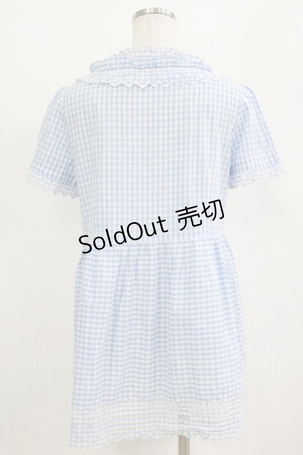 画像3: Jane Marple / ギンガムチュニックブラウス  サックス H-26-01-28-046-JM-TO-KB-ZH (3)