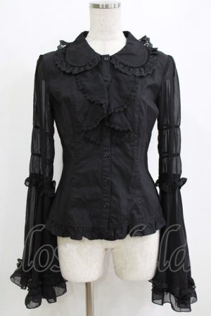 画像: ATELIER PIERROT / 丸襟姫袖ブラウス  ブラック H-26-01-28-047-EL-BL-KB-ZH
