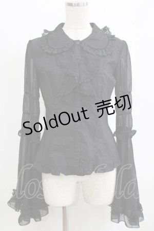 画像: ATELIER PIERROT / 丸襟姫袖ブラウス  ブラック H-26-01-28-047-EL-BL-KB-ZH