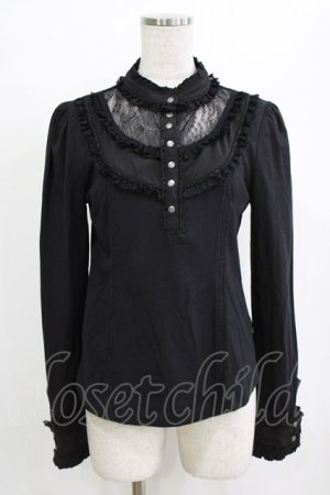 画像: Ozz oneste / レースヨークスタンドカラーカットソー  ブラック H-26-01-28-050-OO-TO-KB-ZH