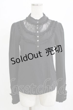 画像: Ozz oneste / レースヨークスタンドカラーカットソー  ブラック H-26-01-28-050-OO-TO-KB-ZH