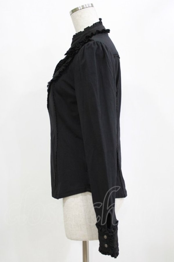 画像2: Ozz oneste / レースヨークスタンドカラーカットソー  ブラック H-26-01-28-050-OO-TO-KB-ZH (2)