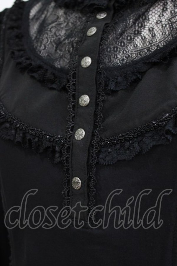 画像5: Ozz oneste / レースヨークスタンドカラーカットソー  ブラック H-26-01-28-050-OO-TO-KB-ZH (5)