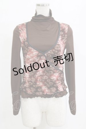 画像: Ozz On / レイヤード風切替ハイネックトップス  ブラウン H-26-01-28-051-OO-TO-KB-ZH