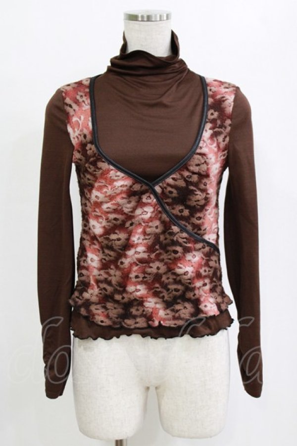 画像1: Ozz On / レイヤード風切替ハイネックトップス  ブラウン H-26-01-28-051-OO-TO-KB-ZH (1)