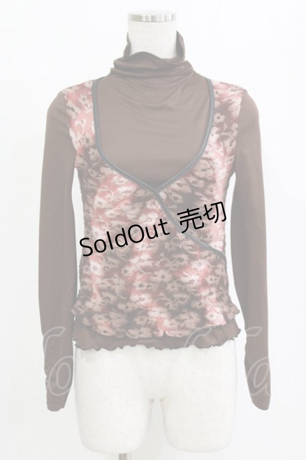 画像1: Ozz On / レイヤード風切替ハイネックトップス  ブラウン H-26-01-28-051-OO-TO-KB-ZH (1)