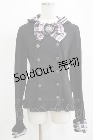 画像: PUTUMAYO / リボンブローチ付フードカーディガン  黒×ピンク H-26-01-28-052-PT-TO-KB-ZH