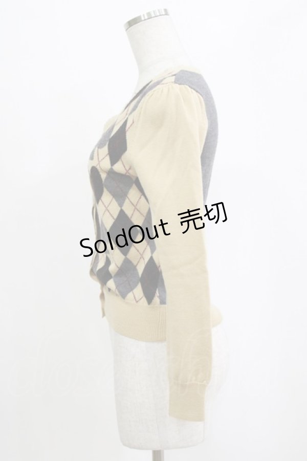 画像2: Jane Marple / トランプアーガイルニットカーディガン  ベージュ×グレー H-26-01-28-055-JM-TO-KB-ZH (2)