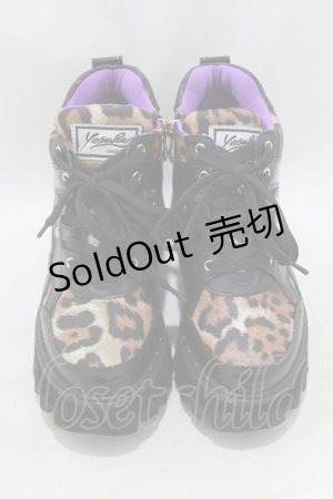 画像: YOSUKE / 厚底レースアップブーツ 23cm レオパード H-26-01-28-080-PU-SH-KB-ZH