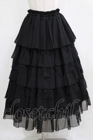 画像: MARBLE / 【パニエ別タイプ】総フリルレースロングボリュームドレススカート  黒 H-26-01-28-008-GO-SK-AK-ZH