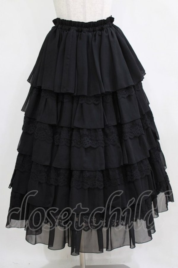 画像1: MARBLE / 【パニエ別タイプ】総フリルレースロングボリュームドレススカート  黒 H-26-01-28-008-GO-SK-AK-ZH (1)