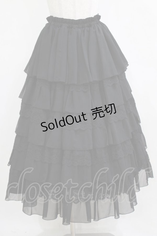 画像1: MARBLE / 【パニエ別タイプ】総フリルレースロングボリュームドレススカート  黒 H-26-01-28-008-GO-SK-AK-ZH (1)