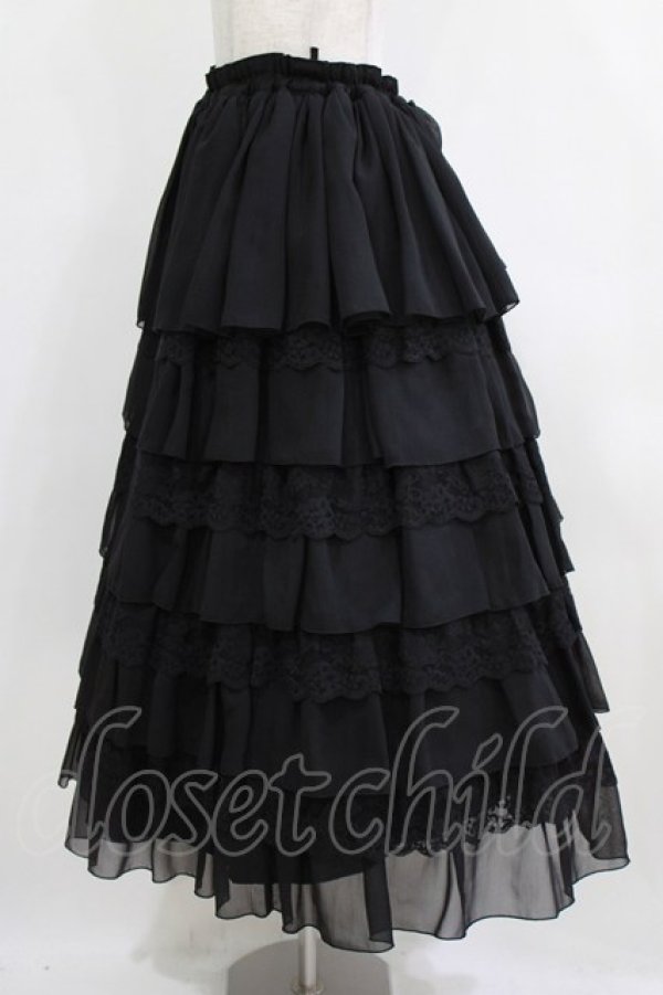 画像2: MARBLE / 【パニエ別タイプ】総フリルレースロングボリュームドレススカート  黒 H-26-01-28-008-GO-SK-AK-ZH (2)