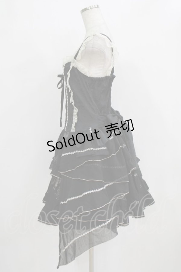 画像2: FRILL / サイドリボンジャンパースカート  ブラック H-26-01-28-009-HN-OP-KB-ZH (2)