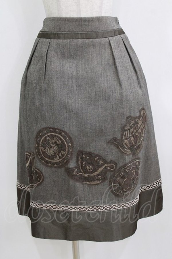 画像1: Jane Marple / ティーポットデコパージュミドルスカート  ブラウン H-26-01-28-017-JM-SK-KB-ZH (1)