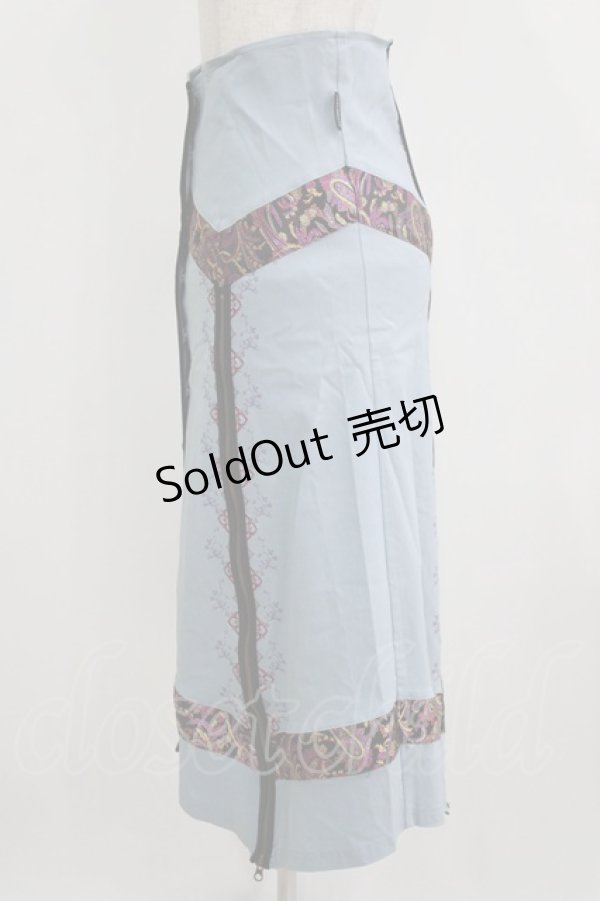 画像2: Ozz oneste / ジャガード切替ロングスカート  ライトブルー H-26-01-28-019-OO-SK-KB-ZH (2)