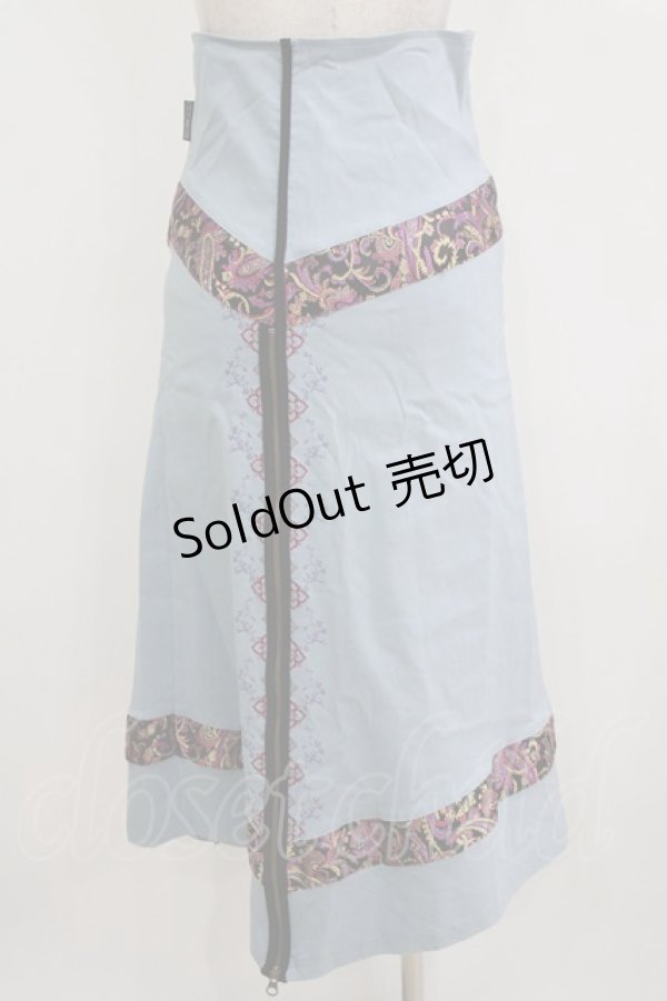 画像3: Ozz oneste / ジャガード切替ロングスカート  ライトブルー H-26-01-28-019-OO-SK-KB-ZH (3)