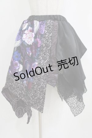 画像: Qutie Frash / 和柄アシメスカート  黒×紫 H-26-01-28-020-QU-SK-KB-ZH