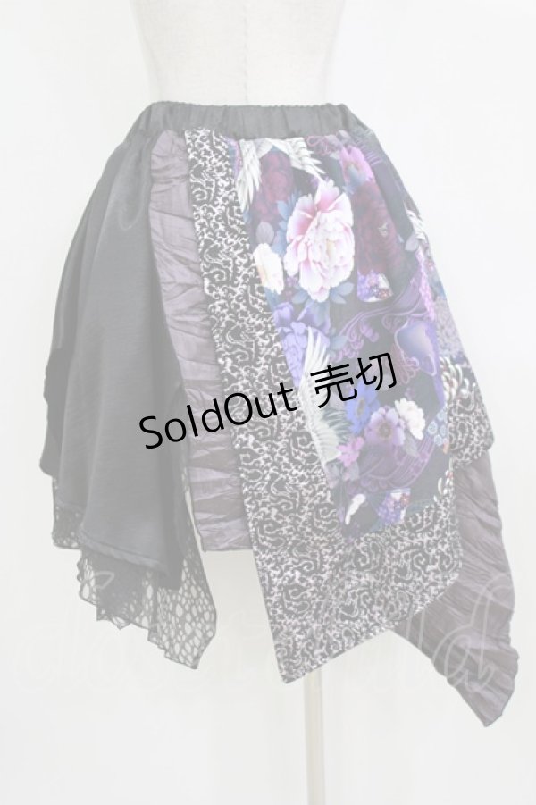 画像3: Qutie Frash / 和柄アシメスカート  黒×紫 H-26-01-28-020-QU-SK-KB-ZH (3)