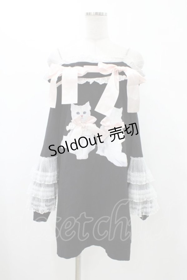 画像1: Ank Rouge / ネコちゃんオフショルプルオーバー M ブラック H-26-01-29-040-CA-TO-NS-ZH (1)