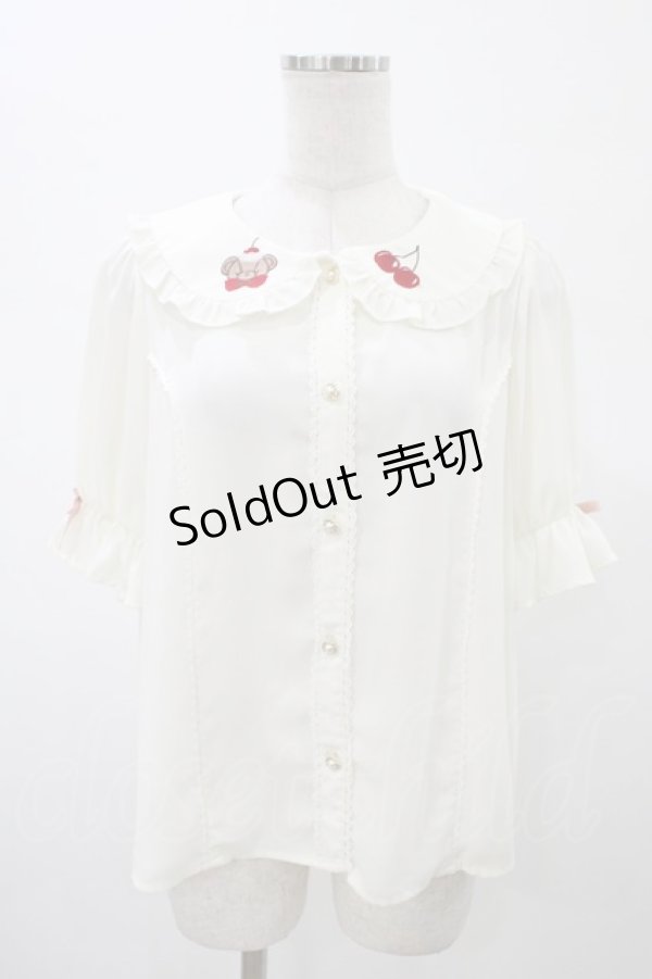 画像1: axes femme kawaii / クマパフェ刺繍ブラウス M オフ H-26-01-29-046-AX-BL-NS-ZH (1)