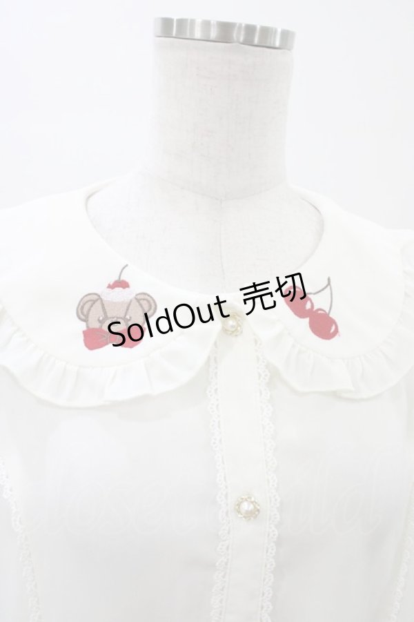 画像3: axes femme kawaii / クマパフェ刺繍ブラウス M オフ H-26-01-29-046-AX-BL-NS-ZH (3)