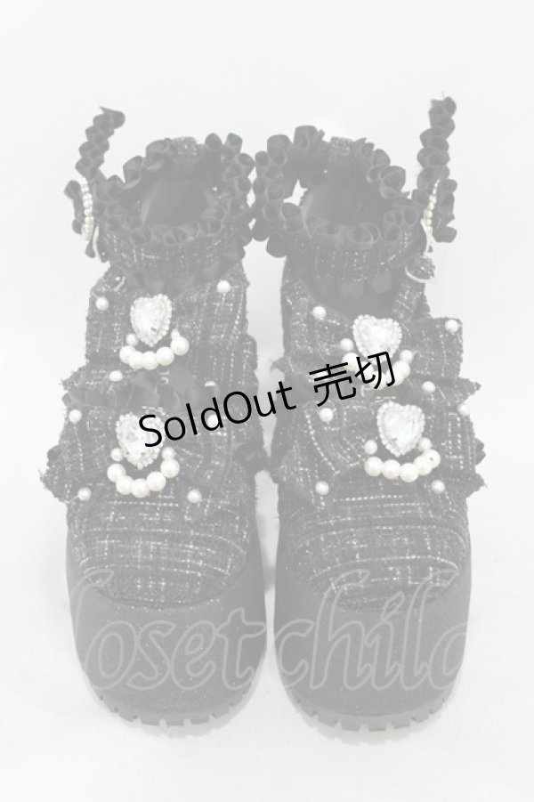 画像1: Ank Rouge / ツイード厚底シューズ S/22.0~22.5cm ブラック H-26-01-29-002-CA-SH-NS-ZH (1)