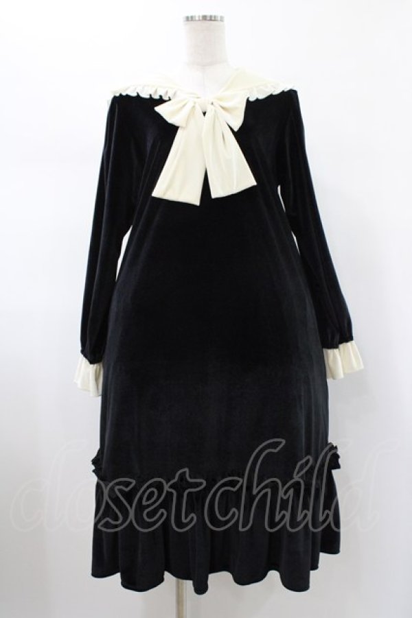 画像1: Nile Perch / ベロアセーラーワンピース Free ブラック H-26-01-29-024-LO-OP-NS-ZH (1)