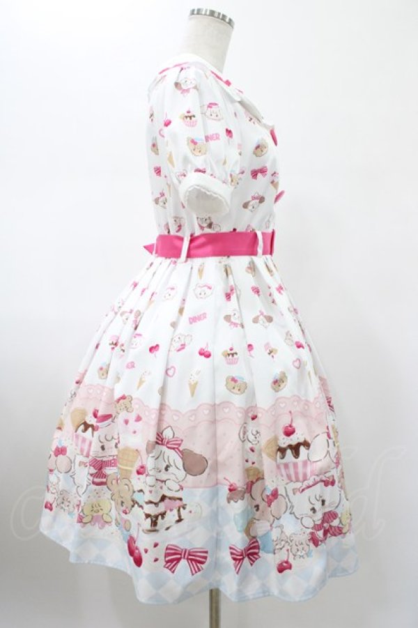 画像3: axes femme kawaii / mikko illustration × axes femme KAWAII ダイナーカフェワンピース M ホワイト H-26-01-29-028-AX-OP-NS-ZH (3)