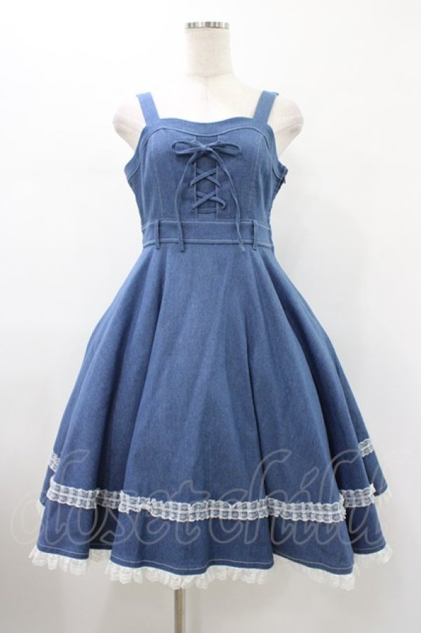 画像1: mellfy memory / Princess holiday denim ワンピース M BLUE H-26-01-29-029-0-OP-NS-ZH (1)