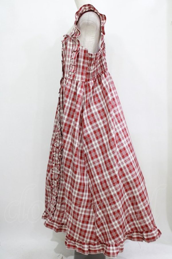 画像2: FLC / 皆方由衣コラボ/チェックフリルジャンパースカート 4L レッド H-26-01-30-003-LO-OP-NS-ZH (2)