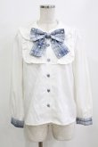 画像1: Ank Rouge / パールリボンブラウス M オフ/ブルー H-26-01-30-046-CA-BL-NS-ZH (1)