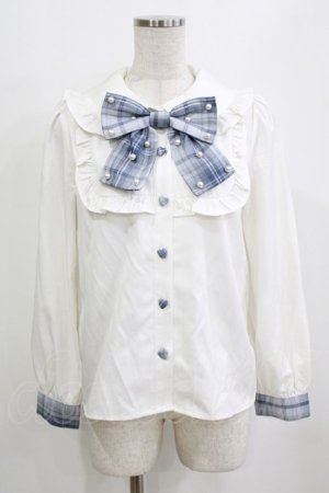 画像: Ank Rouge / パールリボンブラウス M オフ/ブルー H-26-01-30-046-CA-BL-NS-ZH