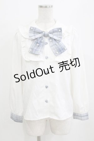 画像: Ank Rouge / パールリボンブラウス M オフ/ブルー H-26-01-30-046-CA-BL-NS-ZH