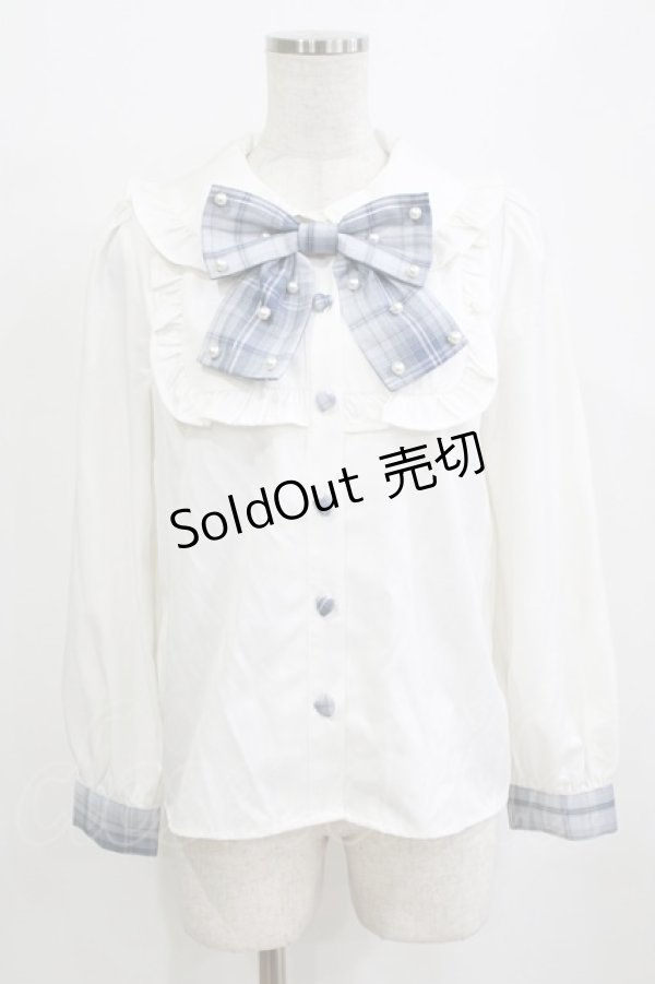 画像1: Ank Rouge / パールリボンブラウス M オフ/ブルー H-26-01-30-046-CA-BL-NS-ZH (1)