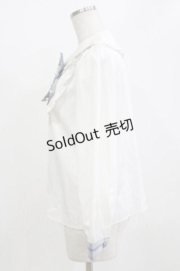 画像2: Ank Rouge / パールリボンブラウス M オフ/ブルー H-26-01-30-046-CA-BL-NS-ZH (2)